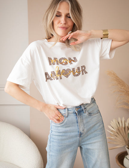 T-Shirt - Mon Chéri, Mon Amour - Weiß