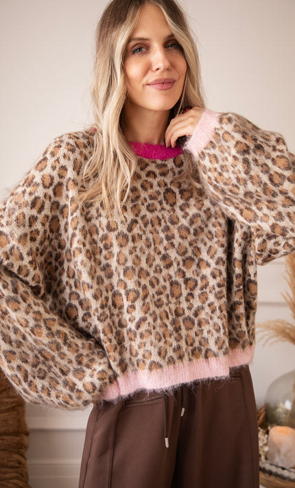 Sweet But Wild Taupe/Pink - Sweater