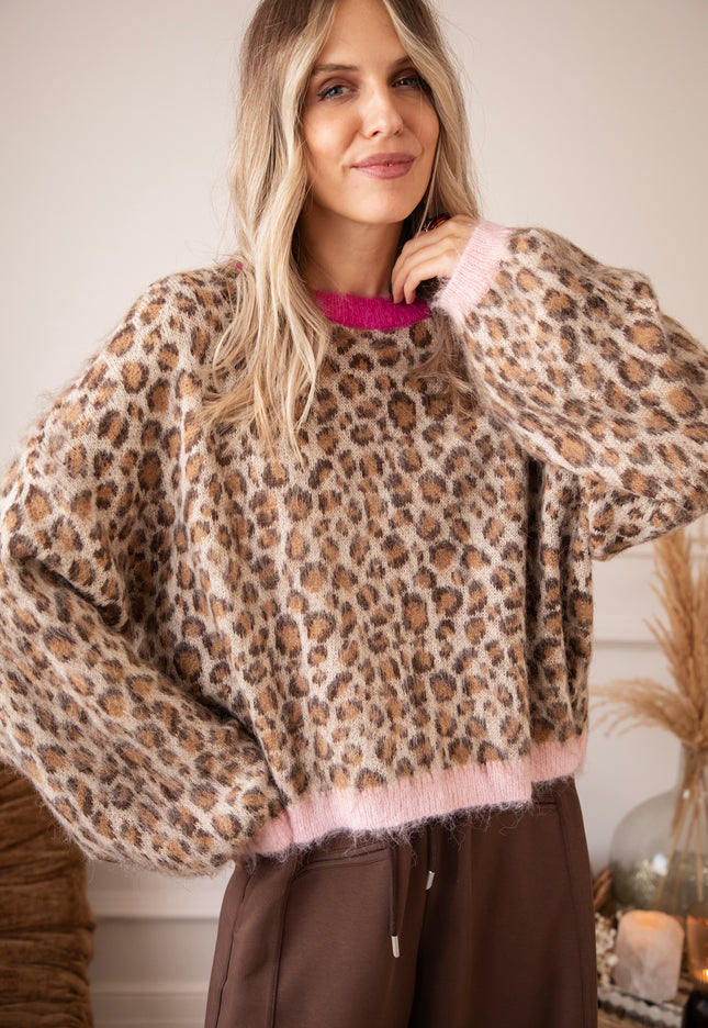 Sweet But Wild Taupe/Pink - Sweater