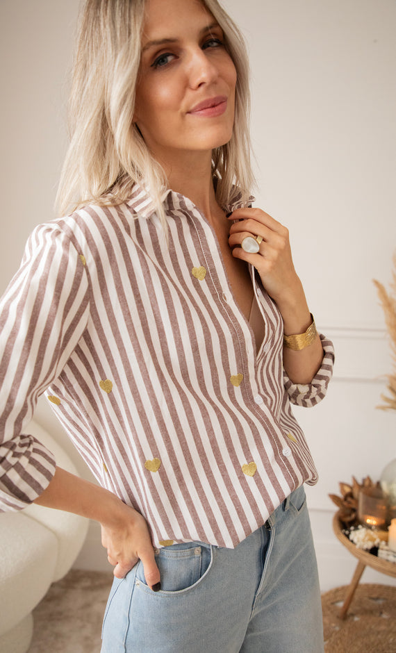 Love At First Stripe Brown/Gold - Blouse