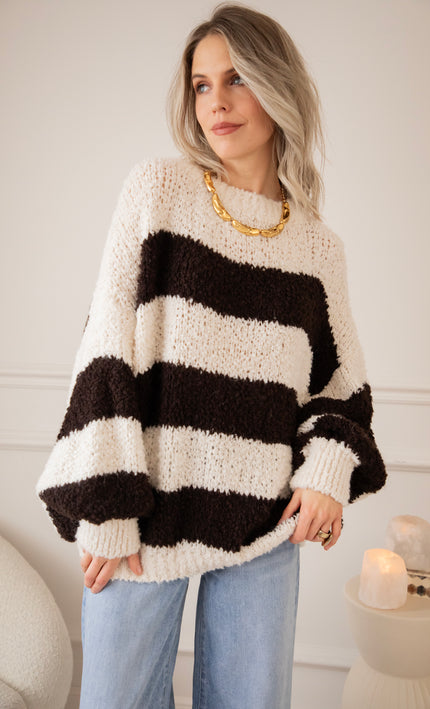 Sabrina Stripes Beige/Choco - Trui
