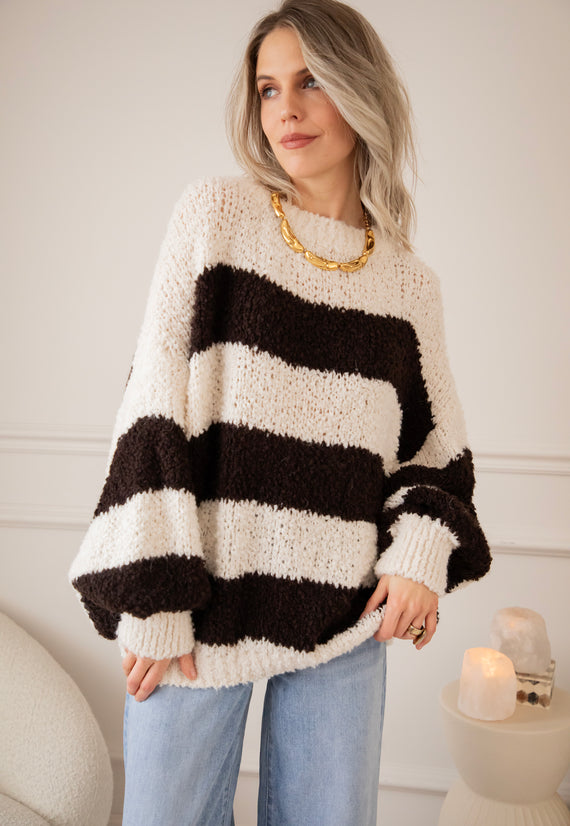 Sabrina Stripes Beige/Choco - Trui