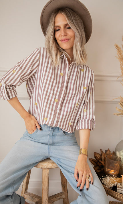Love At First Stripe Brown/Gold - Blouse