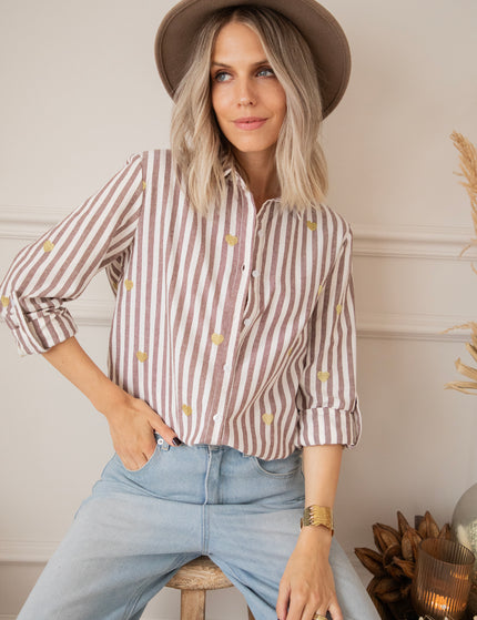 Love At First Stripe Brown/Gold - Blouse