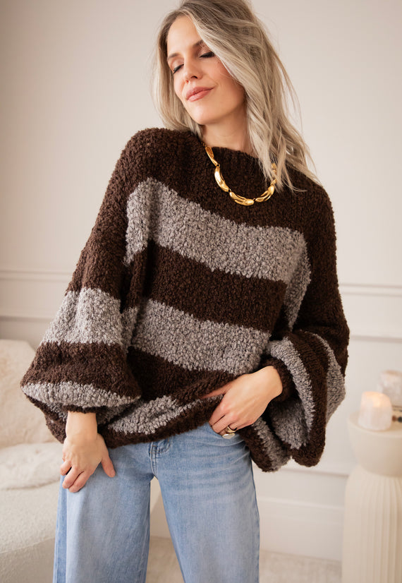 Sabrina Stripes Brown/Grey - Trui