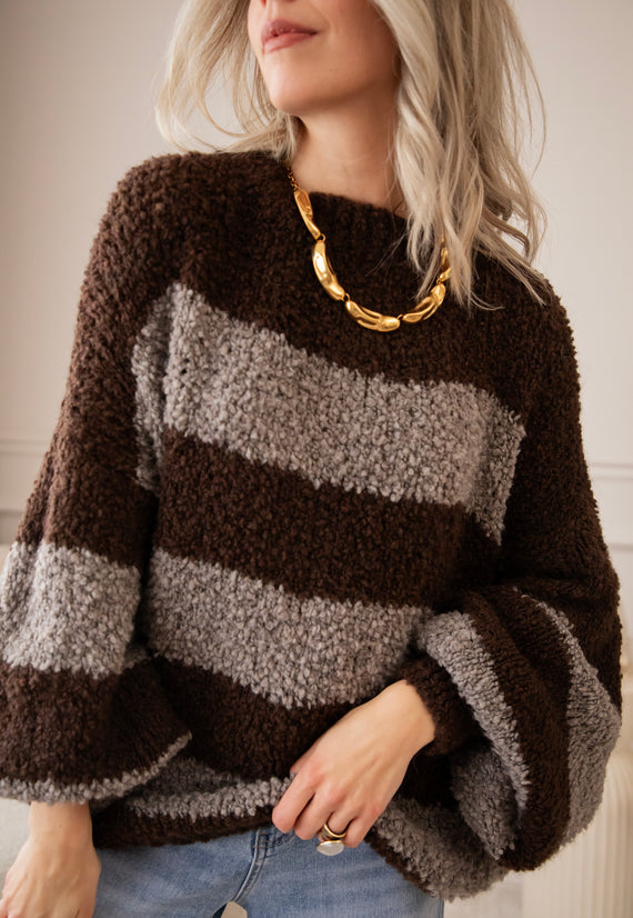 Sabrina Stripes Brown/Grey - Trui