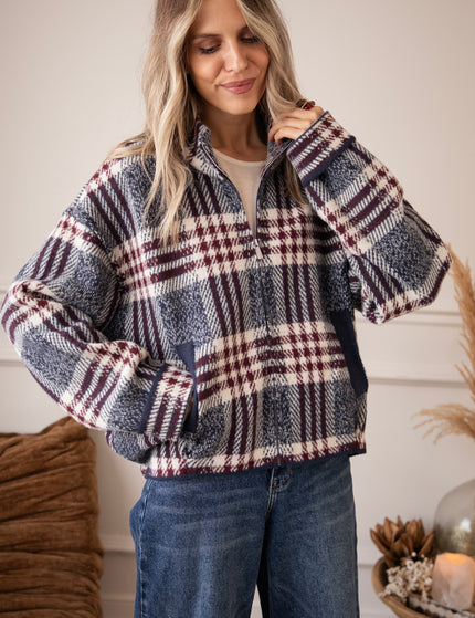Check & Chill Navy/Burgundy - Cardigan
