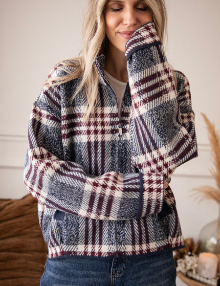 Check & Chill Navy/Burgundy - Cardigan