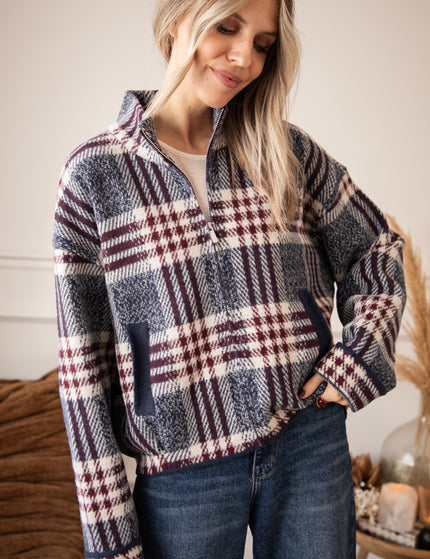 Check & Chill Navy/Burgundy - Cardigan