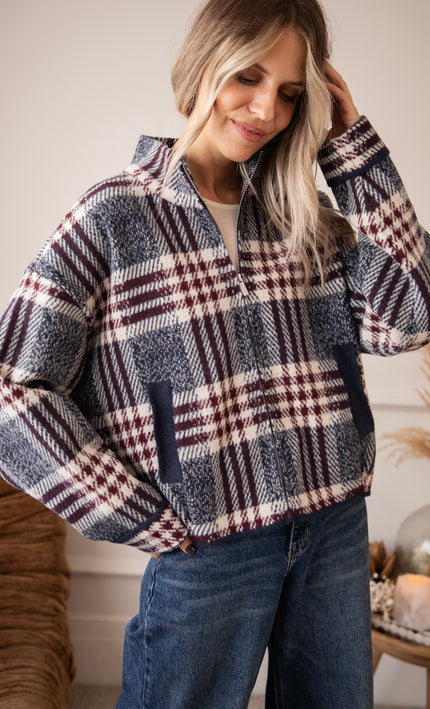 Check & Chill Navy/Burgundy - Cardigan