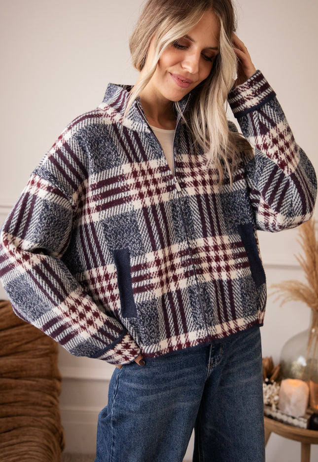 Check & Chill Navy/Burgundy - Cardigan