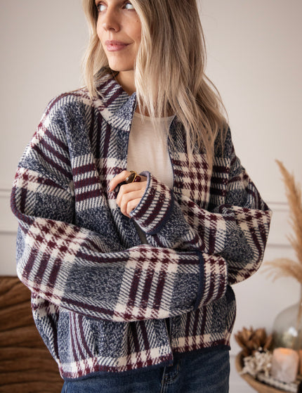Check & Chill Navy/Burgundy - Cardigan