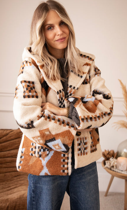 Aztec Muse Hooded Beige/Camel - Jacket