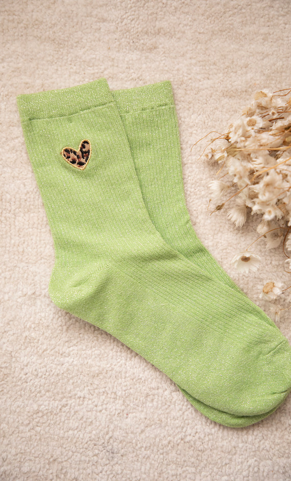Shiny Leopard Love Green - Sokken