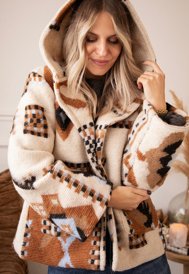 Aztec Muse Hooded Beige/Camel - Jacket
