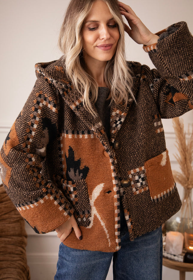 Aztec Muse Hooded Brown/Camel - Jacket