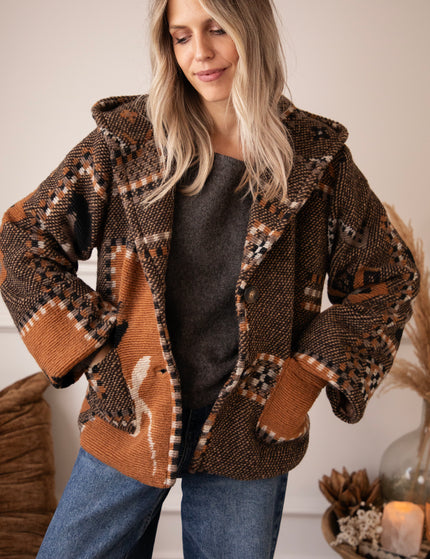 Aztec Muse Hooded Brown/Camel - Jacket