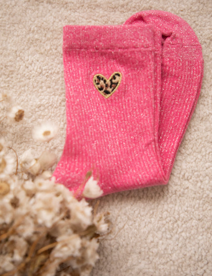 Shiny Leopard Love Fuchsia - Sokken