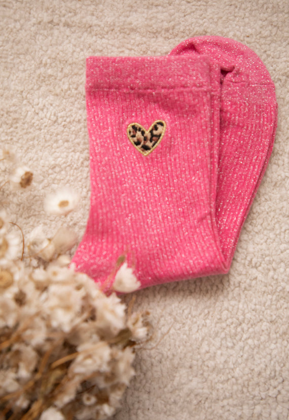 Shiny Leopard Love Fuchsia - Sokken