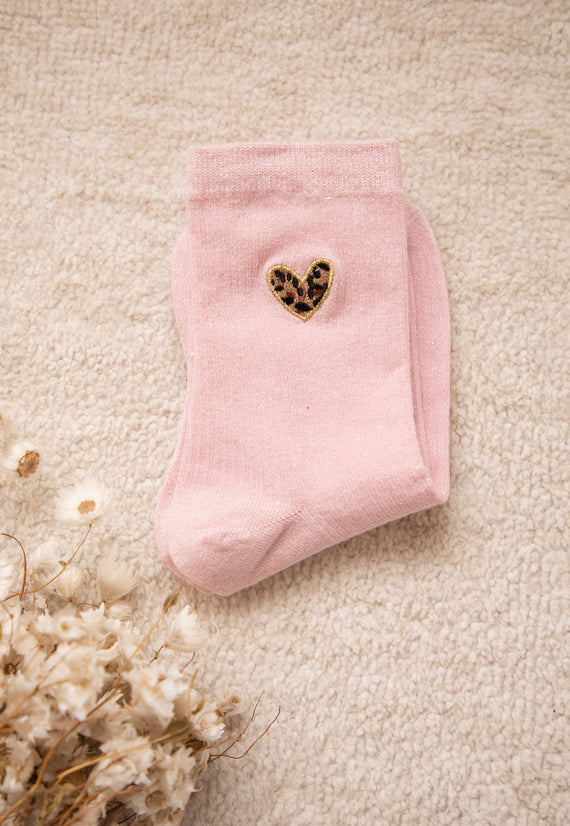 Shiny Leopard Love Soft Pink - Sokken