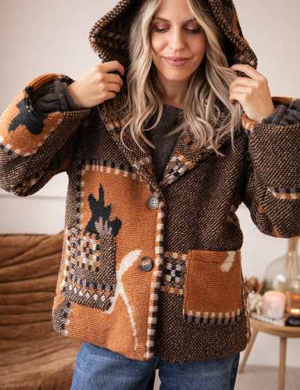Aztec Muse Hooded Brown/Camel - Jacket