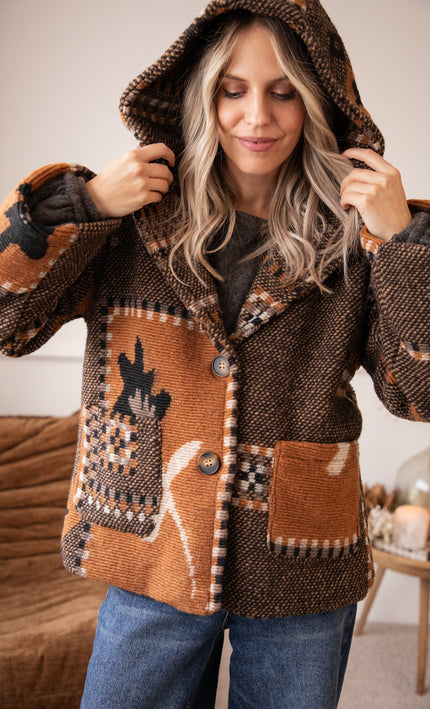 Aztec Muse Hooded Brown/Camel - Jacket