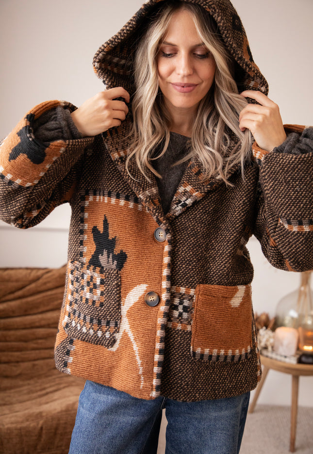 Aztec Muse Hooded Brown/Camel - Jacket