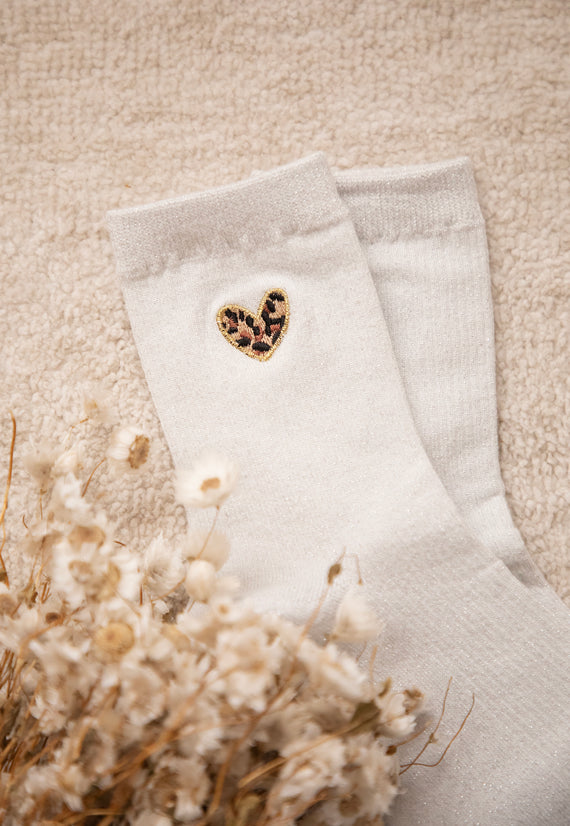 Shiny Leopard Love White - Sokken