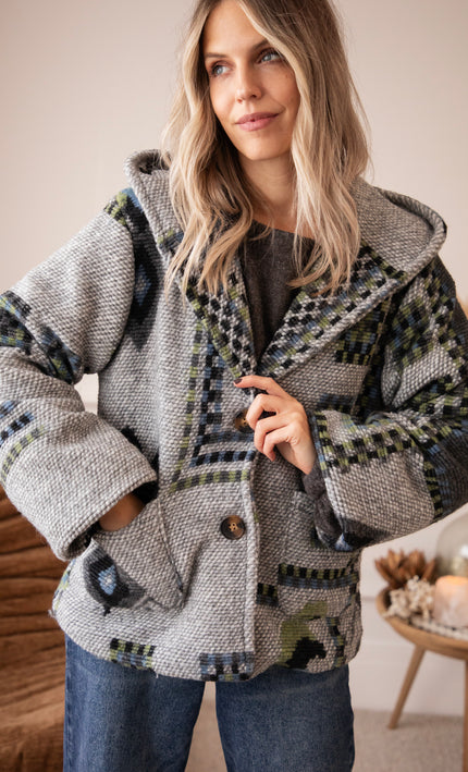Aztec Muse Hooded Grey/Green - Jacket