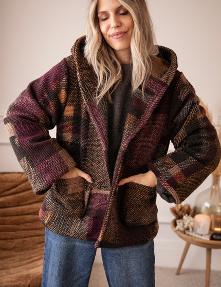 Patchwork Poetry Hooded Mulberry/Brown - Jacket