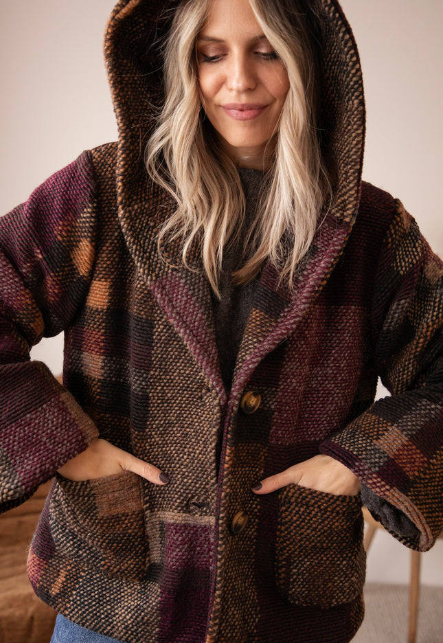 Patchwork Poetry Hooded Mulberry/Brown - Jacket