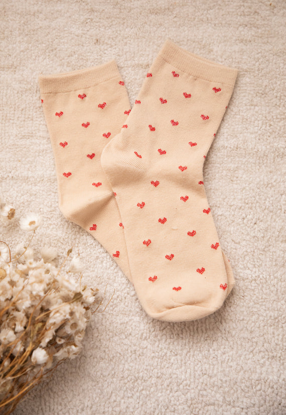 Socken - Love Overload - Beige/Rot
