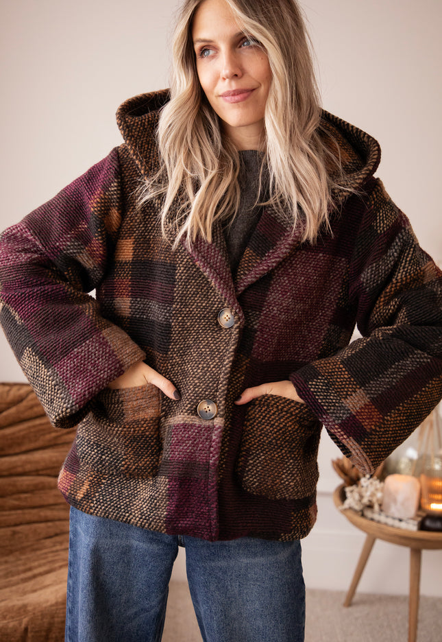 Patchwork Poetry Hooded Mulberry/Brown - Jacket
