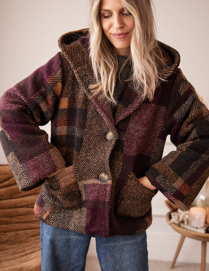 Patchwork Poetry Hooded Mulberry/Brown - Jacket