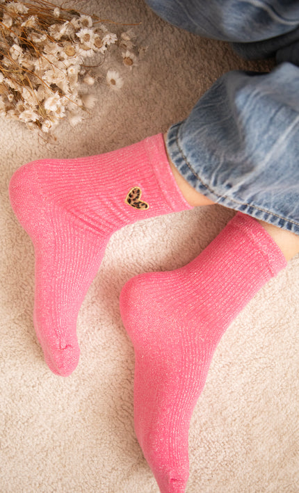 Shiny Leopard Love Fuchsia - Sokken