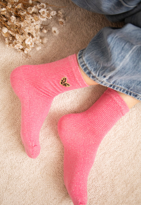 Shiny Leopard Love Fuchsia - Sokken