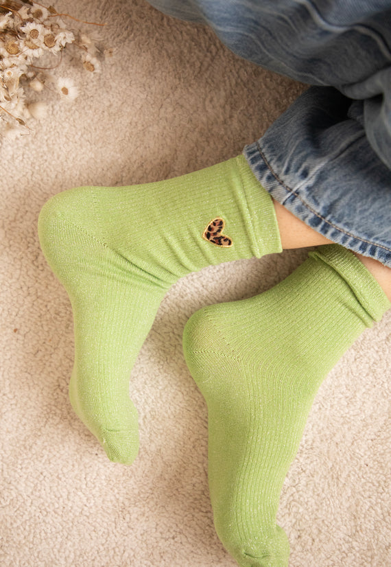 Shiny Leopard Love Green - Socks