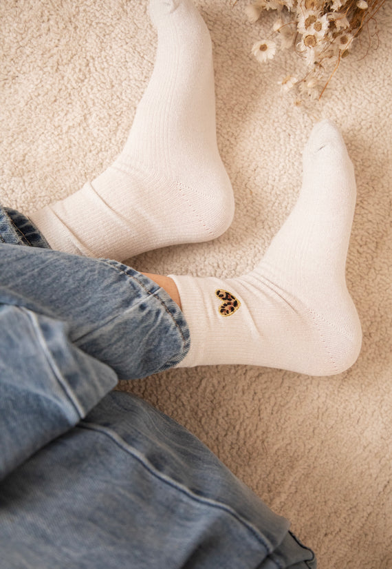 Shiny Leopard Love White - Sokken