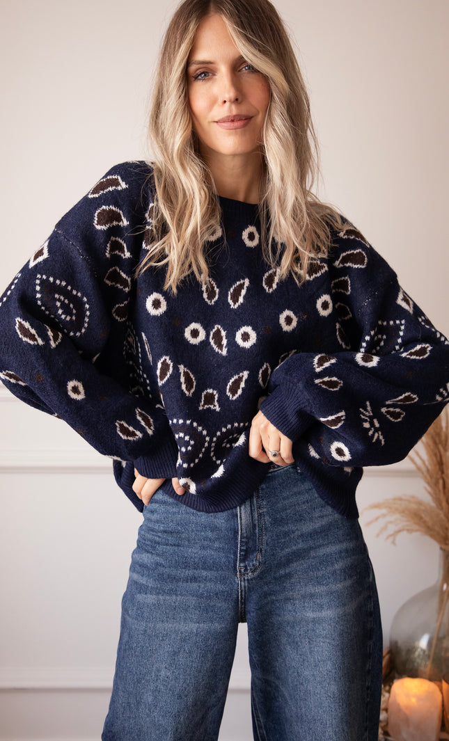 Cozy Paisley Days Navy - Trui