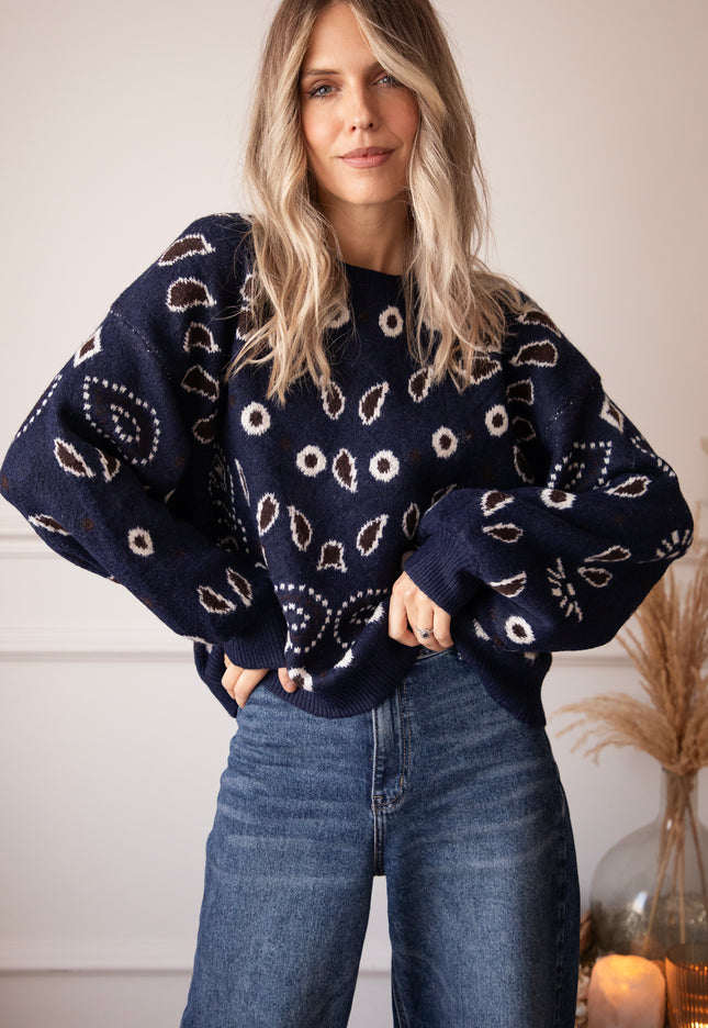 Cozy Paisley Days Navy - Sweater