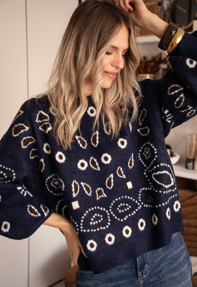 Cozy Paisley Days Navy - Sweater