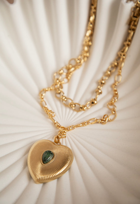 Lovestoned Dark Green/Gold - Ketting