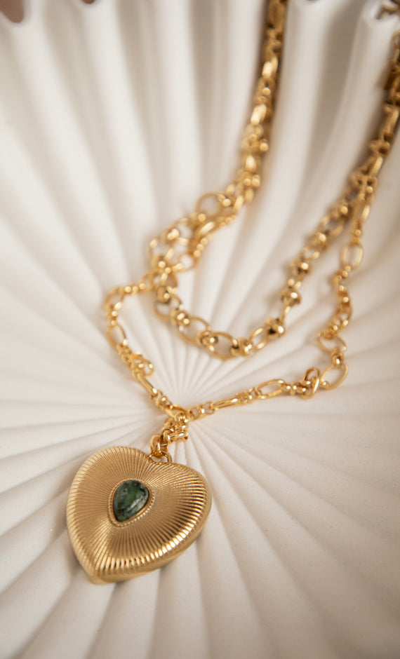 Lovestoned Dark Green/Gold - Ketting