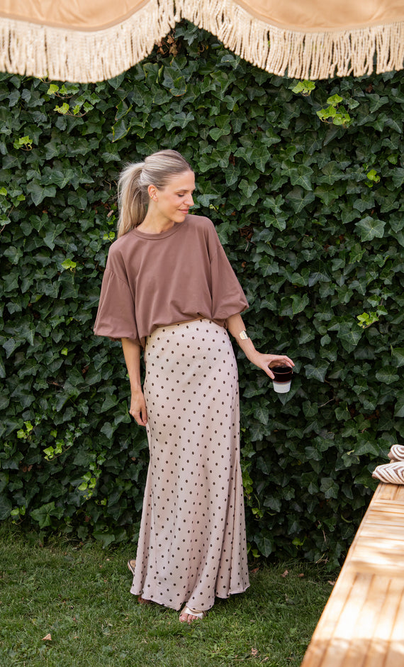 Silky Dots Beige/Kaki - Maxi Rok