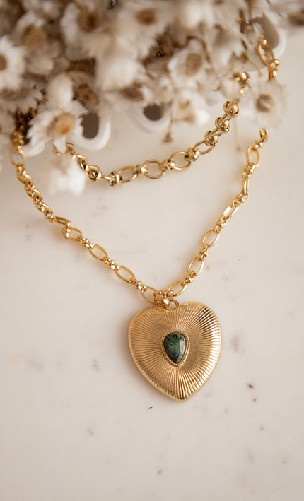 Lovestoned Dark Green/Gold - Necklace