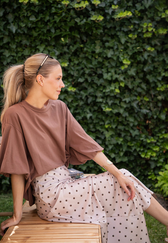 Silky Dots Beige/Khaki - Maxi Skirt
