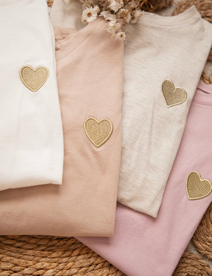 T-Shirt - Beating Heart - Taupe/Gold