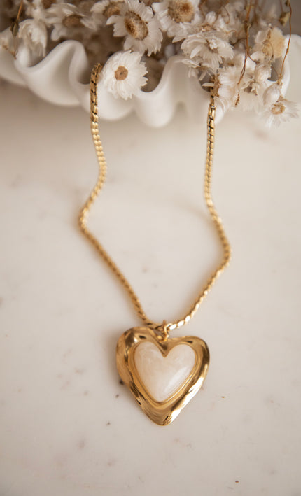 Crystal Heart Beige/Gold - Necklace