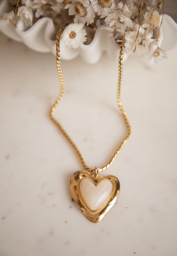 Crystal Heart Beige/Gold - Ketting