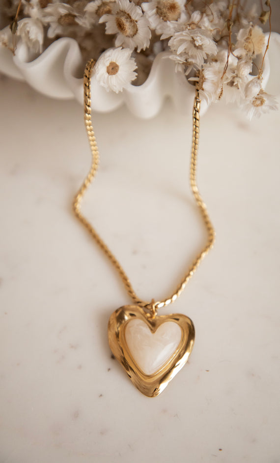 Crystal Heart Beige/Gold - Ketting